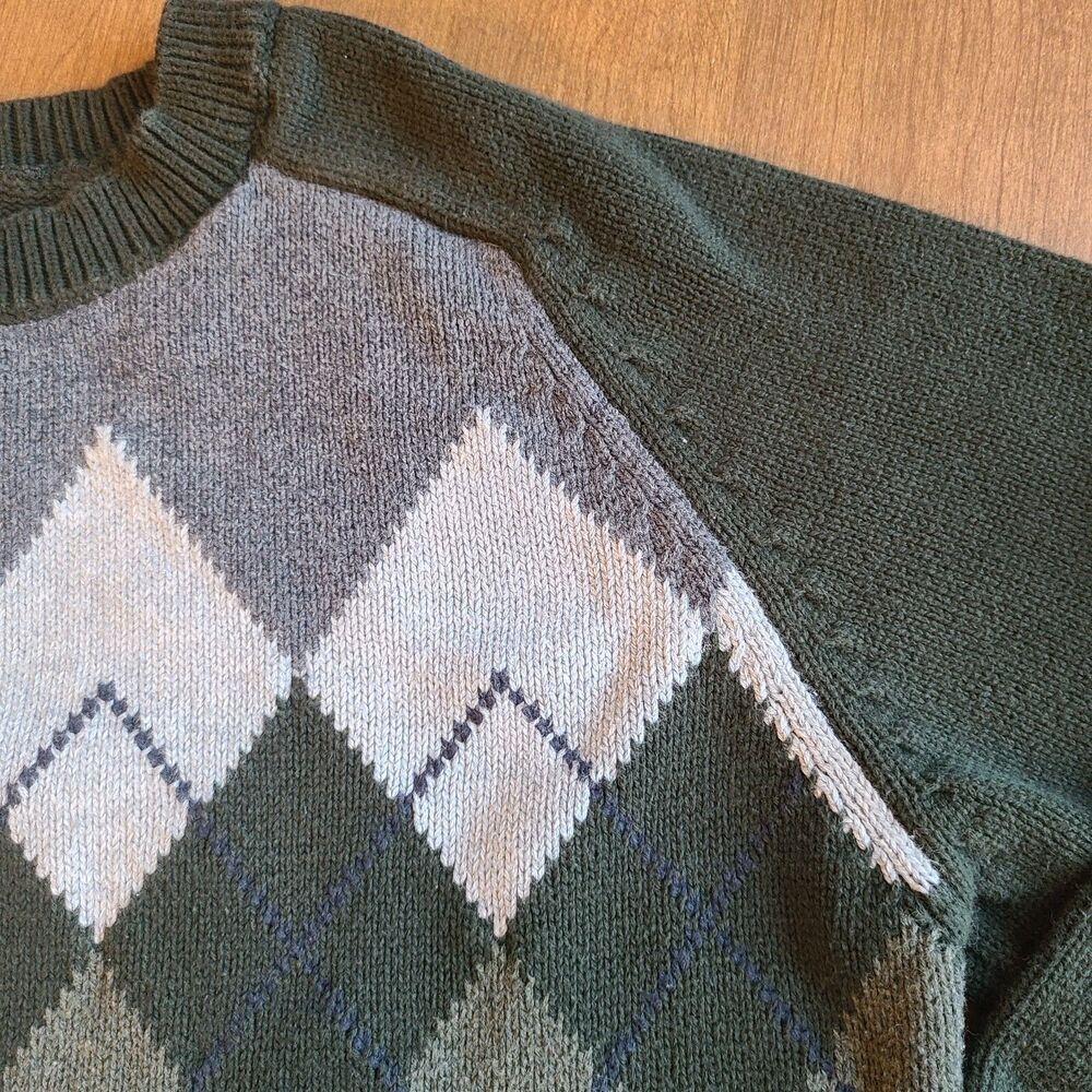Vtg 90s Argyle Grandpa Sweater Crew Neck Knit Pullover Mens Large - Picture 5 of 6